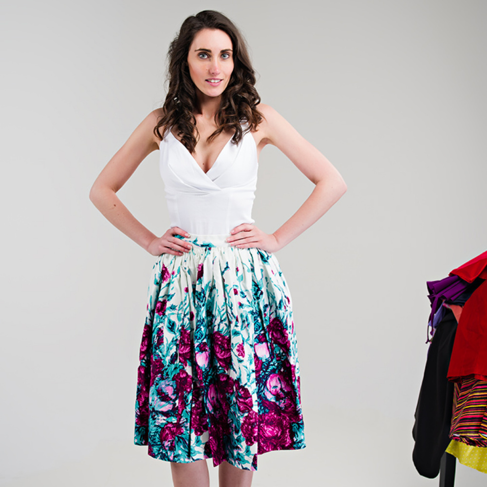 Jenny Skirt in Blue & Magenta Floral